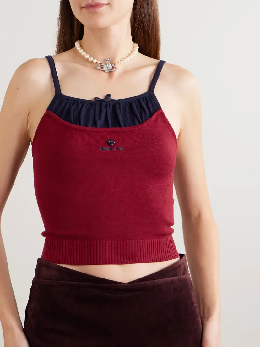 SHUSHU/TONG Cropped Embellished Embroidered Silk And Cashmere-blend Camisole | Thumbnail 3 SHUSHU/TONG Cropped Embellished Embroidered Silk And Cashmere-blend Camisole | Thumbnail 3