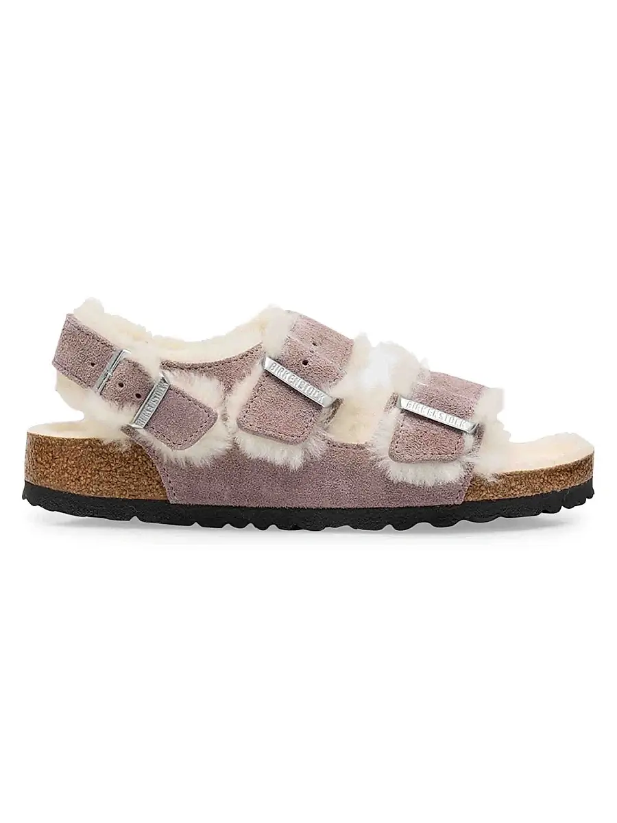 Birkenstock Women's Milano Shearling-Lined Suede Slingback Sandals - Light Purple | Image 1 Birkenstock Women's Milano Shearling-Lined Suede Slingback Sandals - Light Purple | Image 1