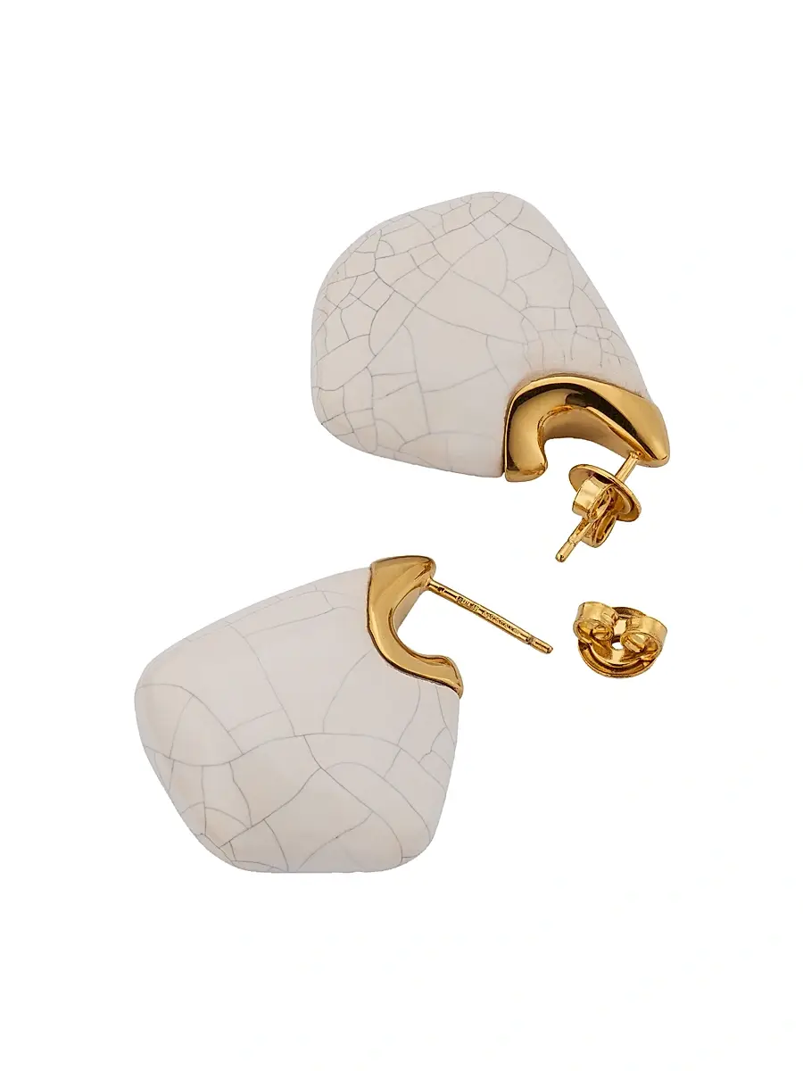 Bottega Veneta Women's Goldtone Sterling Silver & Ceramic Fin Earrings - White | Thumbnail 4 Bottega Veneta Women's Goldtone Sterling Silver & Ceramic Fin Earrings - White | Thumbnail 4