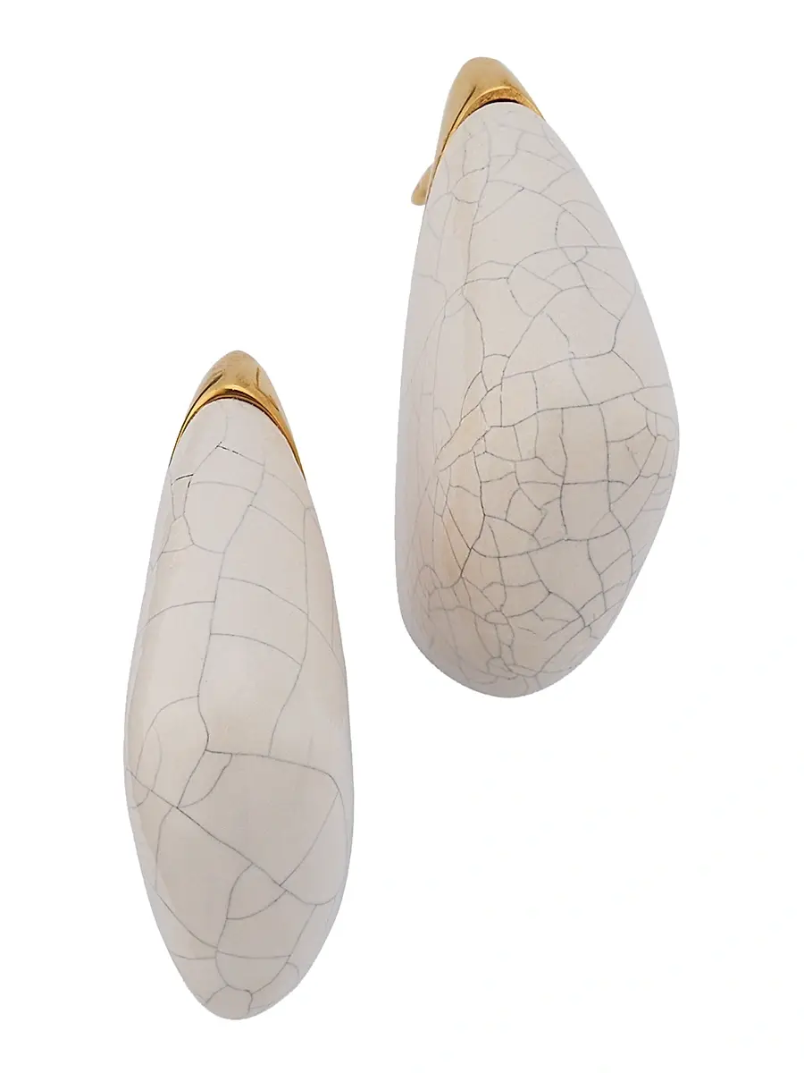 Bottega Veneta Women's Goldtone Sterling Silver & Ceramic Fin Earrings - White | Image 1 Bottega Veneta Women's Goldtone Sterling Silver & Ceramic Fin Earrings - White | Image 1