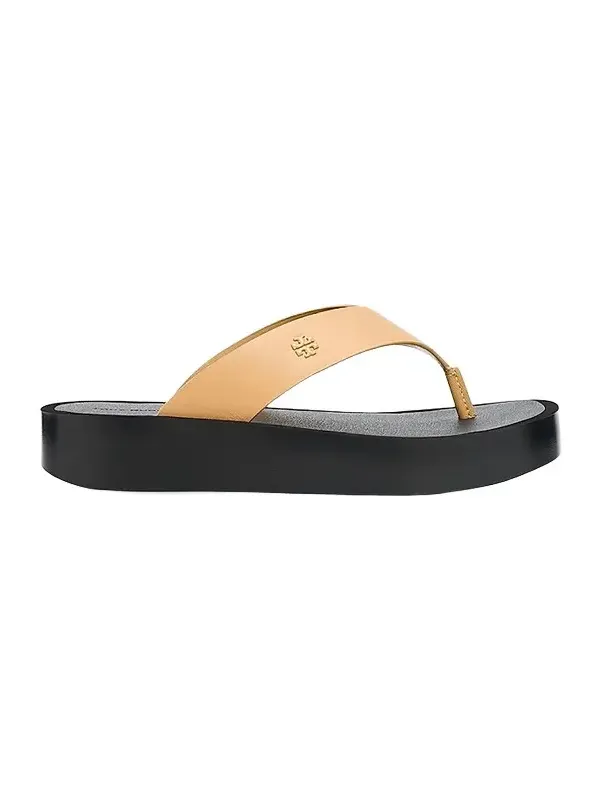 Women's Logo-Medallion Leather Platform Flip-Flops
