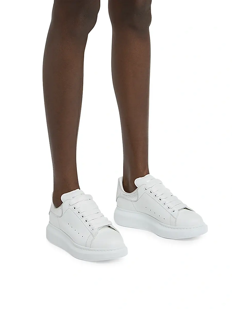 Alexander McQueen Women's Oversized Metallic Leather Low-Top Sneakers - White | Thumbnail 3