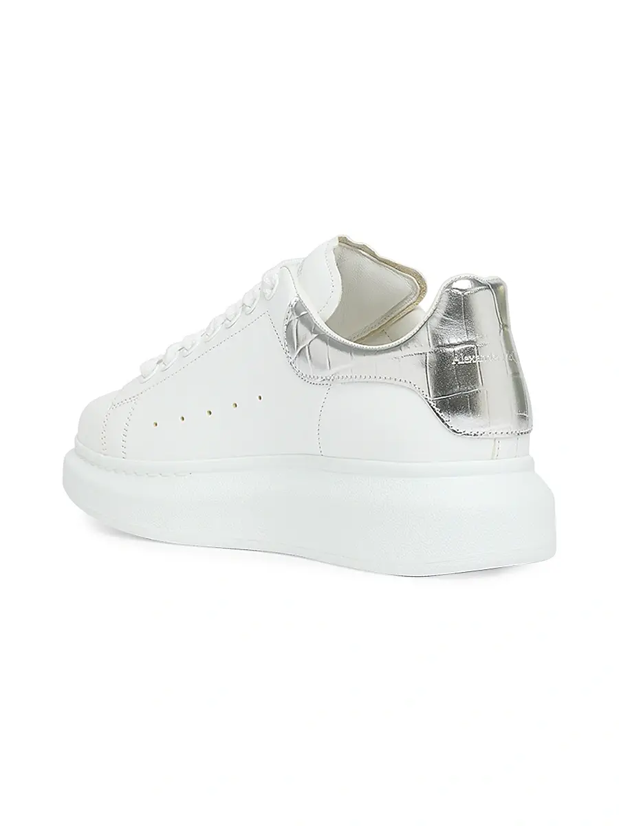 Alexander McQueen Women's Oversized Metallic Leather Low-Top Sneakers - White | Thumbnail 4