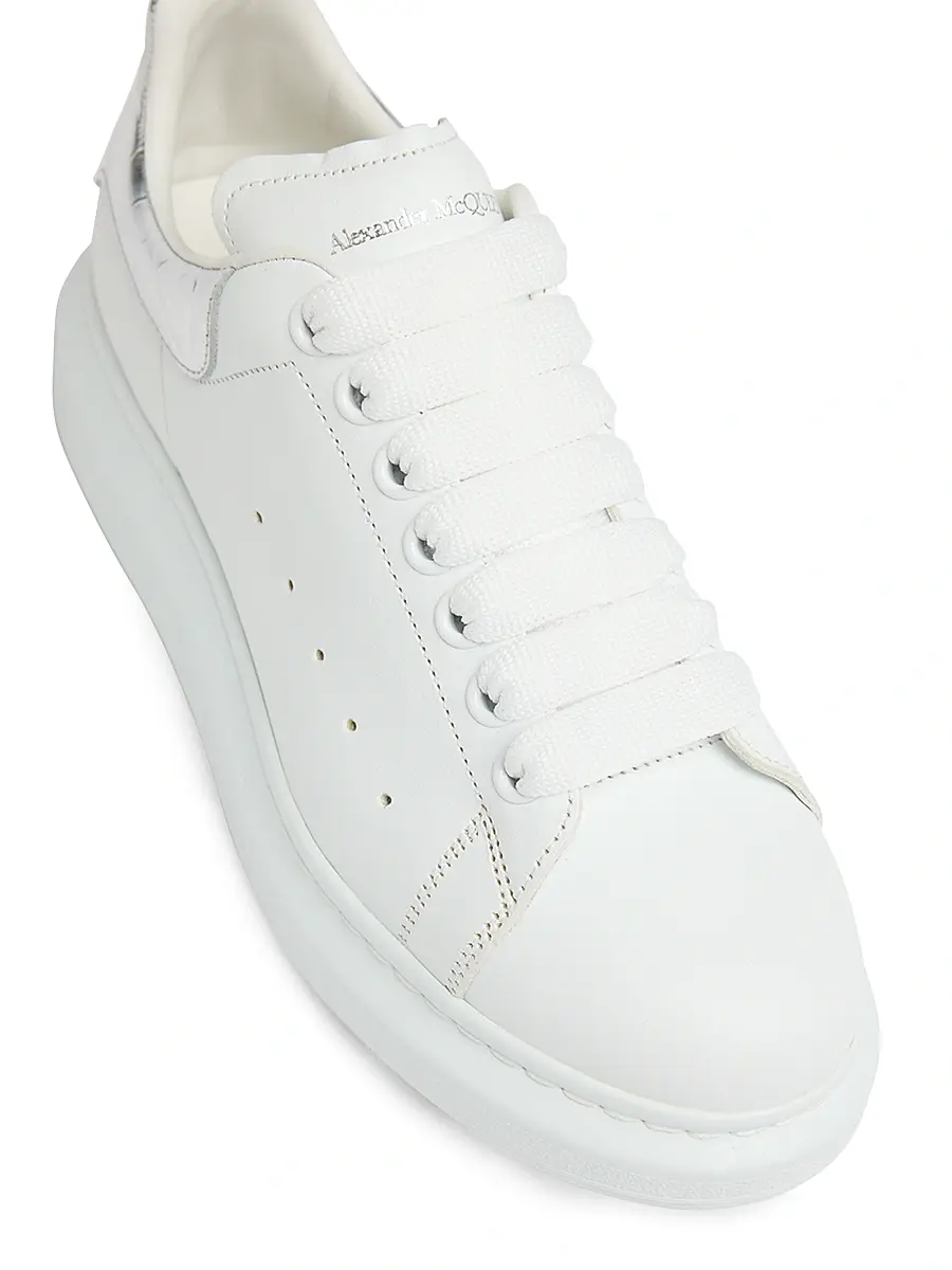 Alexander McQueen Women's Oversized Metallic Leather Low-Top Sneakers - White | Thumbnail 6