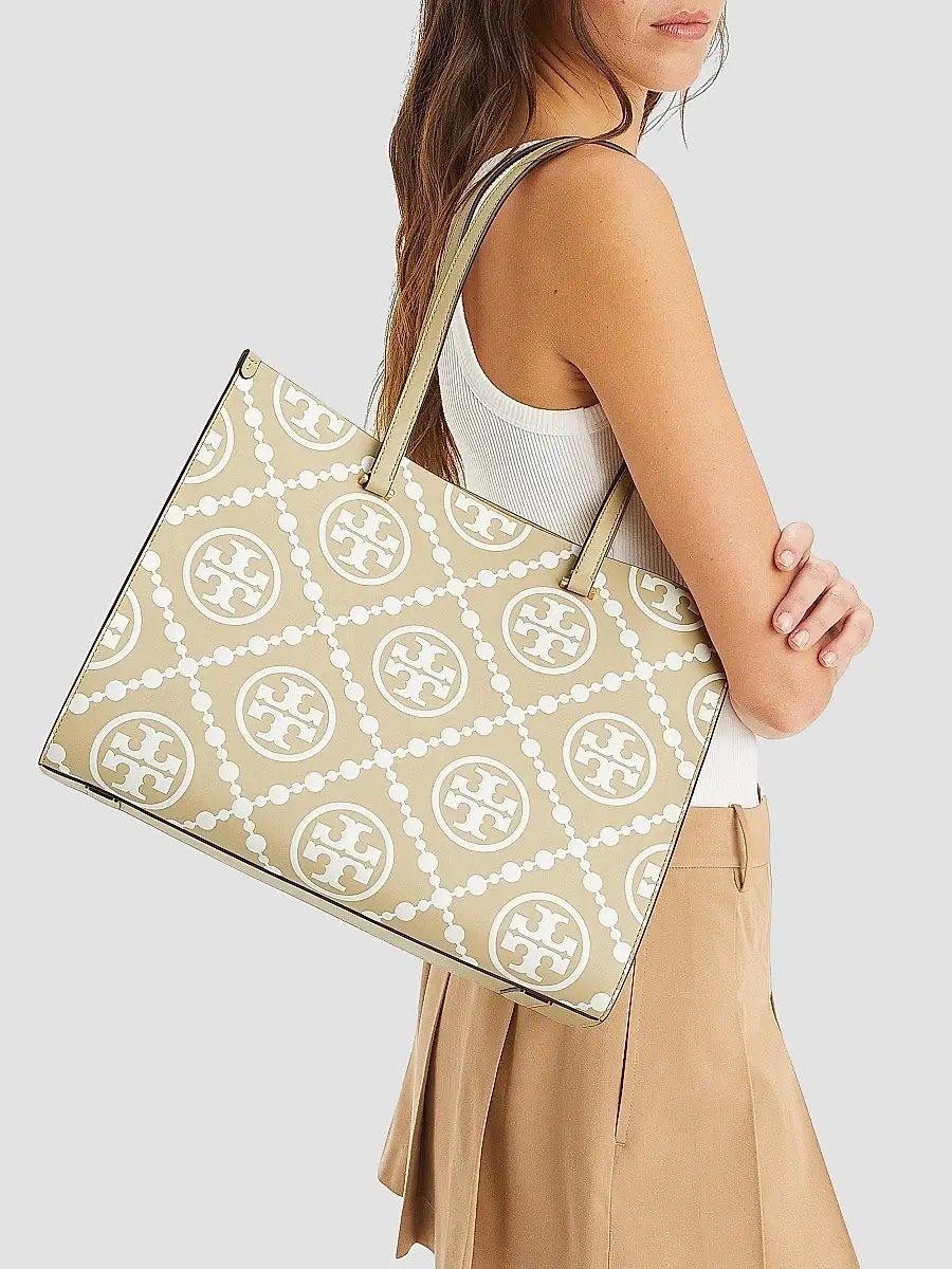 Tory Burch Women's T Monogram Embossed Leather Tote Bag - Beige | Thumbnail 2 Tory Burch Women's T Monogram Embossed Leather Tote Bag - Beige | Thumbnail 2