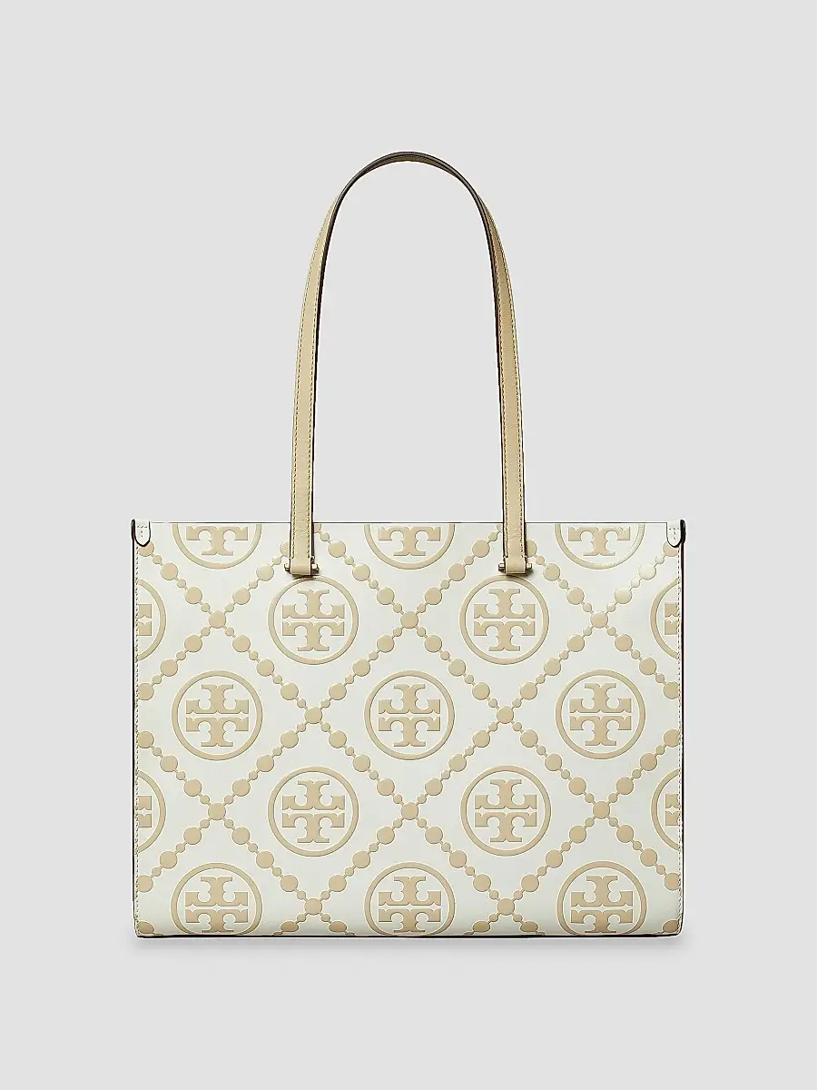 Tory Burch Women's T Monogram Embossed Leather Tote Bag - Beige | Thumbnail 4 Tory Burch Women's T Monogram Embossed Leather Tote Bag - Beige | Thumbnail 4