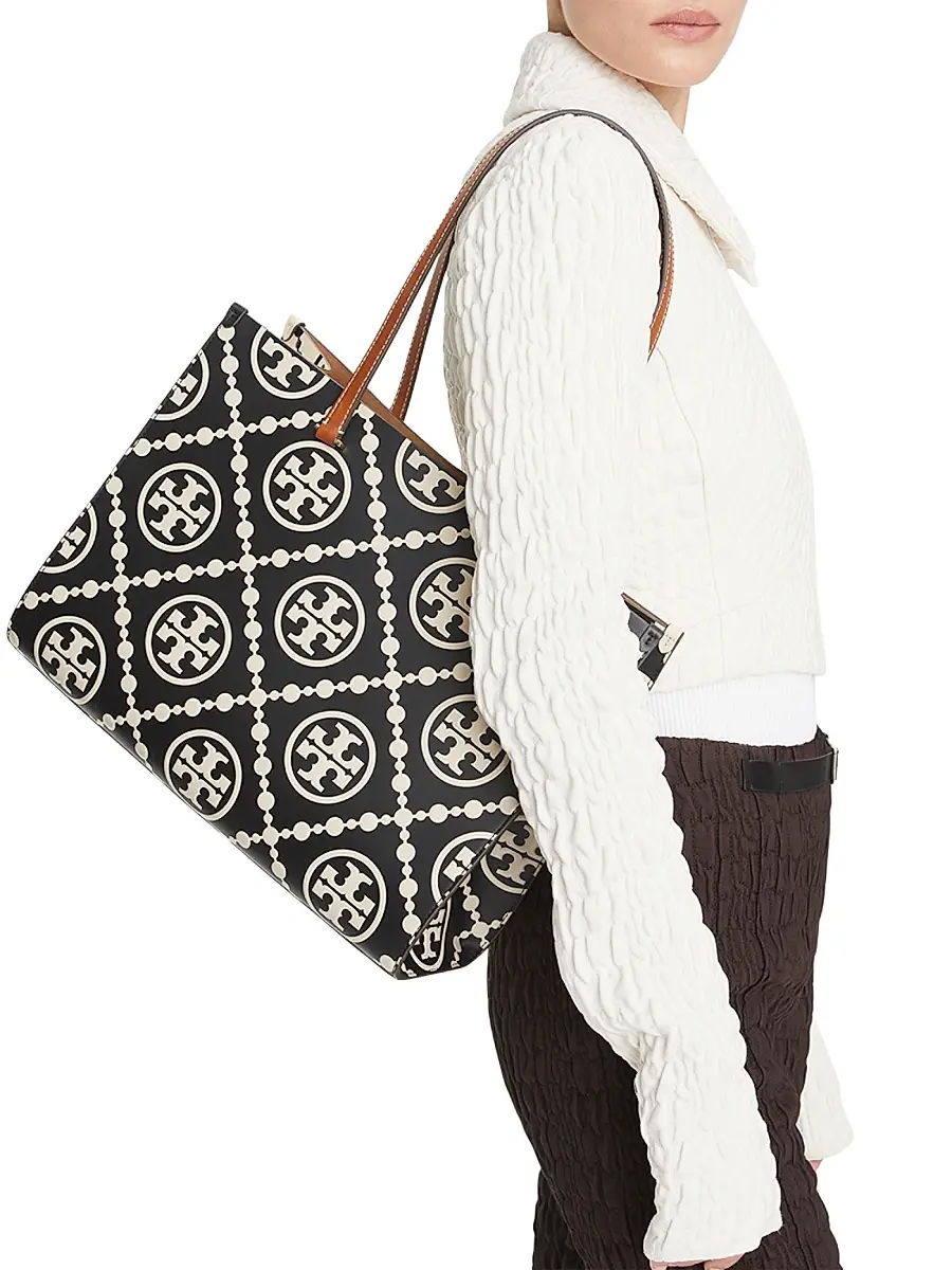 Tory Burch Women's T Monogram Embossed Leather Tote Bag - Beige | Thumbnail 8 Tory Burch Women's T Monogram Embossed Leather Tote Bag - Beige | Thumbnail 8