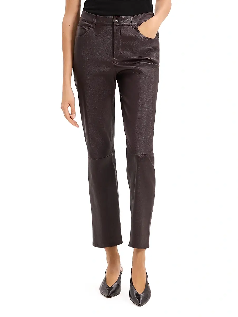 Theory Women's Glossed Leather Mid-Rise Pants | Thumbnail 3