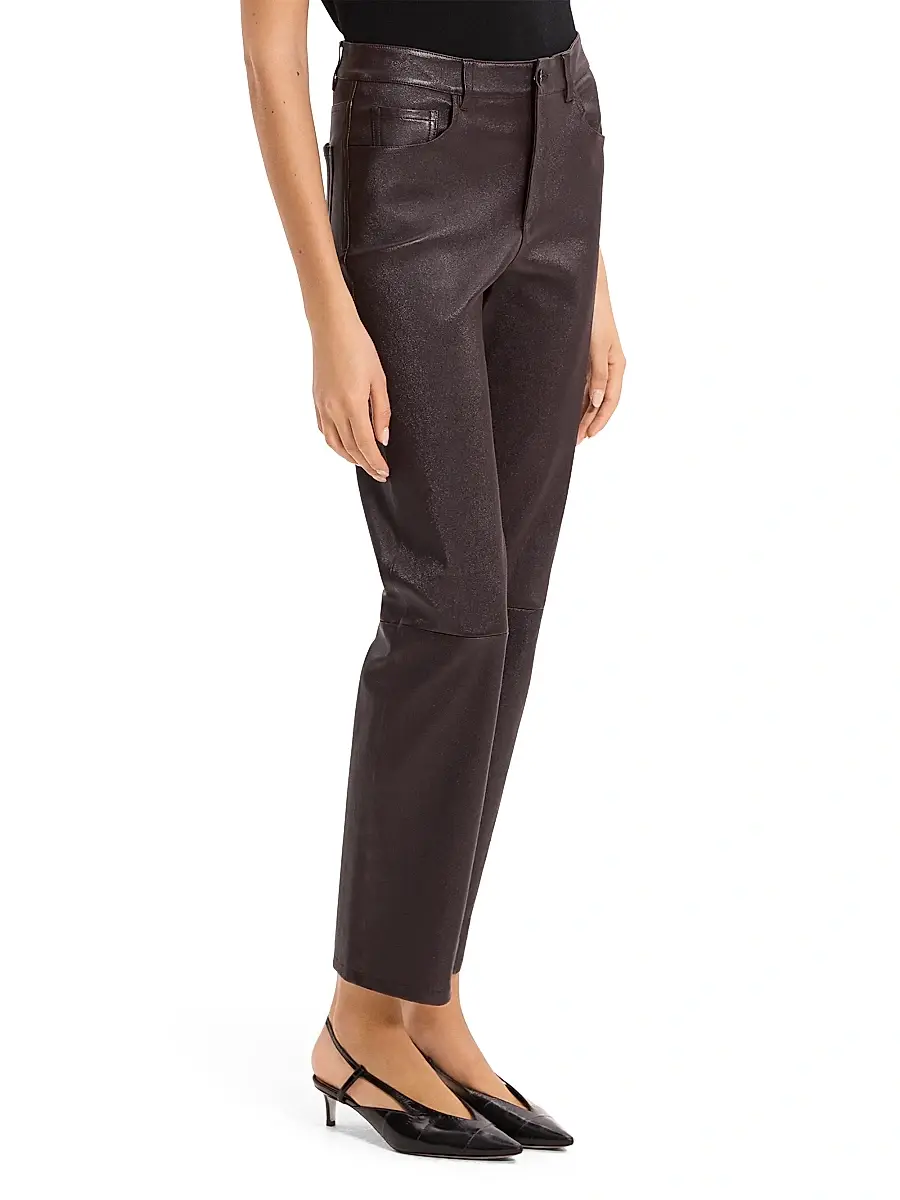Theory Women's Glossed Leather Mid-Rise Pants | Thumbnail 4