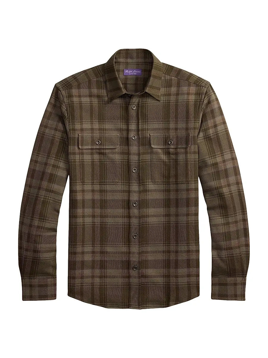 Ralph Lauren Purple Label Men's Plaid Linen Sport Shirt - Loden Moss | Image 1 Ralph Lauren Purple Label Men's Plaid Linen Sport Shirt - Loden Moss | Image 1