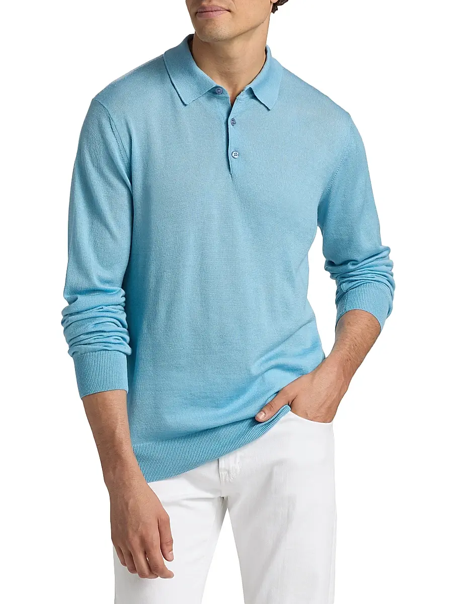 Saks Fifth Avenue Men's COLLECTION Merino Wool-Cashmere Long-Sleeve Polo Sweater | Thumbnail 3 Saks Fifth Avenue Men's COLLECTION Merino Wool-Cashmere Long-Sleeve Polo Sweater | Thumbnail 3