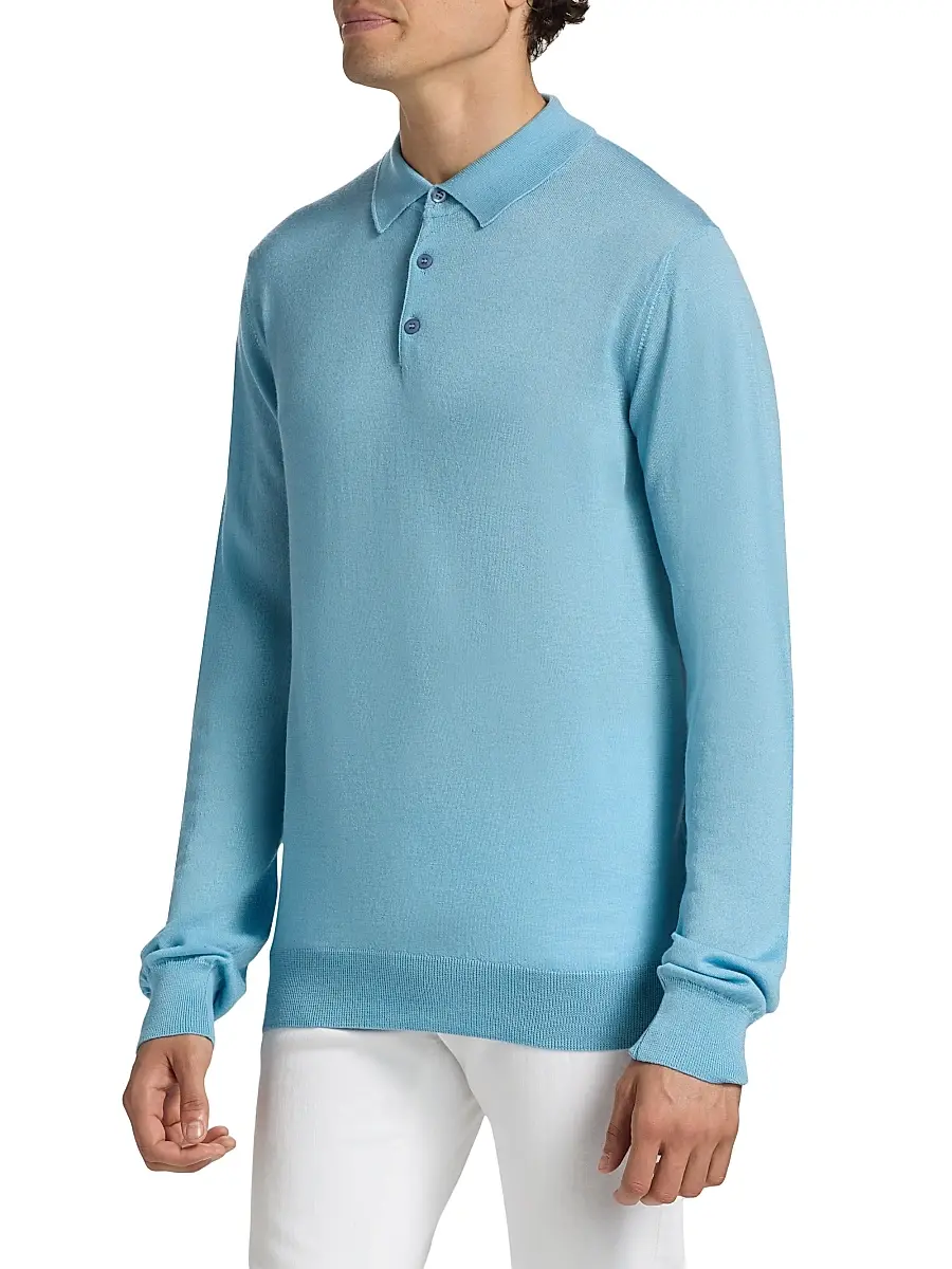 Saks Fifth Avenue Men's COLLECTION Merino Wool-Cashmere Long-Sleeve Polo Sweater | Thumbnail 4 Saks Fifth Avenue Men's COLLECTION Merino Wool-Cashmere Long-Sleeve Polo Sweater | Thumbnail 4