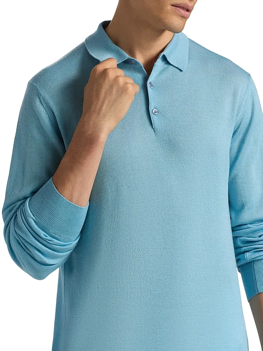 Saks Fifth Avenue Men's COLLECTION Merino Wool-Cashmere Long-Sleeve Polo Sweater | Thumbnail 6 Saks Fifth Avenue Men's COLLECTION Merino Wool-Cashmere Long-Sleeve Polo Sweater | Thumbnail 6