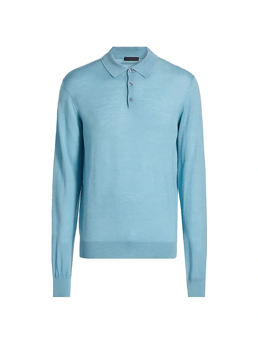 Saks Fifth Avenue Men's COLLECTION Merino Wool-Cashmere Long-Sleeve Polo Sweater