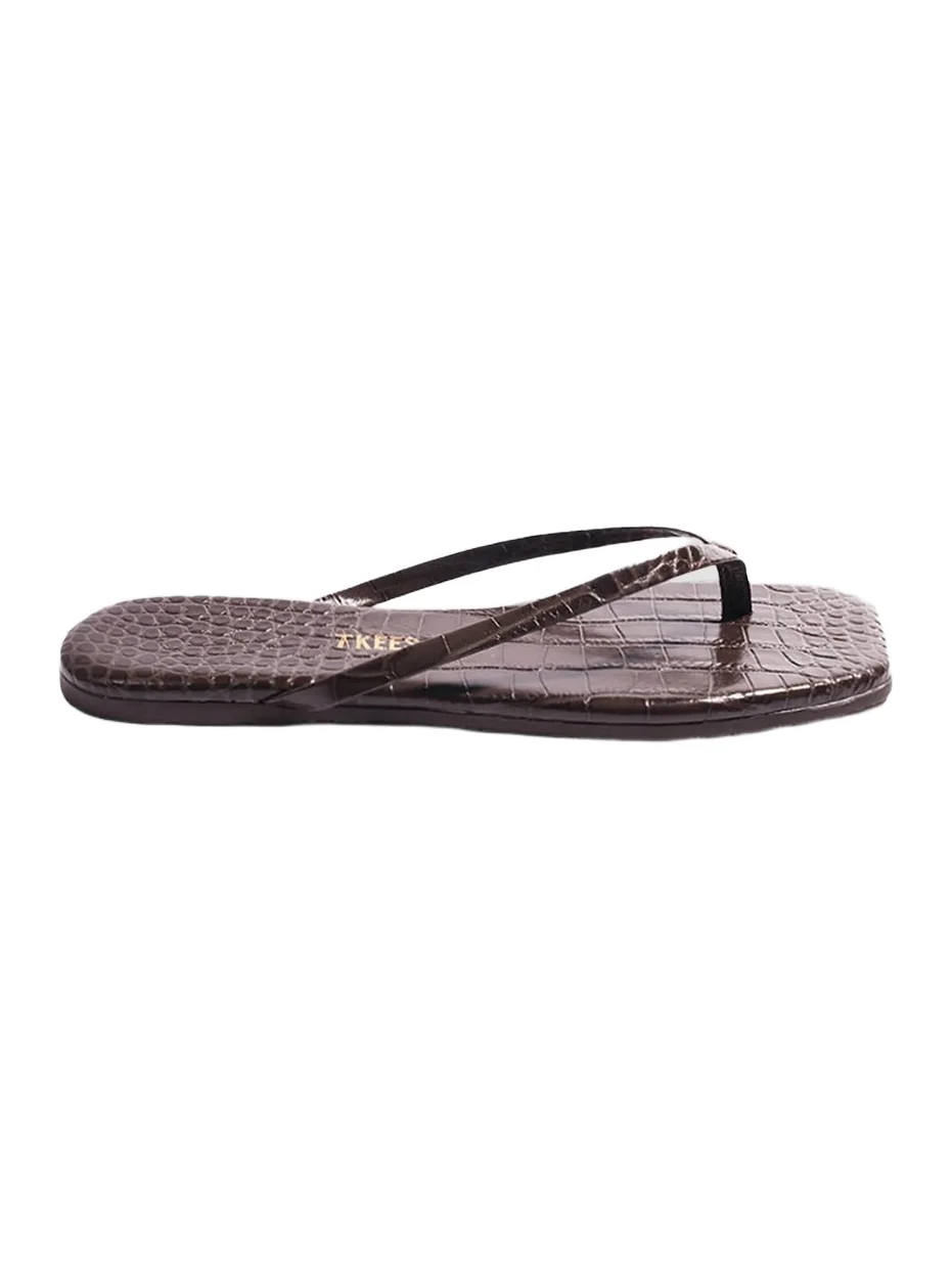 TKEES Women's Croc-Embossed Leather Flat Sandals