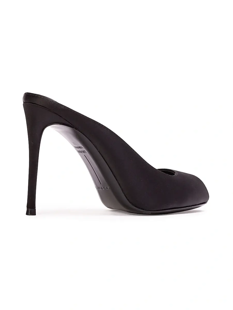 Black Suede Studio Women's Shania 100MM Satin Peep-Toe Mule Heels | Thumbnail 3