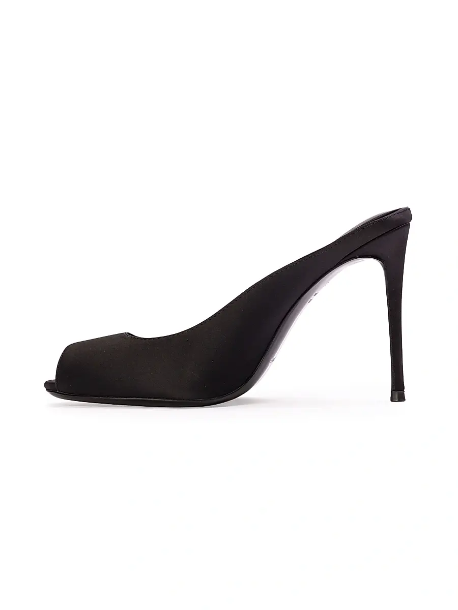 Black Suede Studio Women's Shania 100MM Satin Peep-Toe Mule Heels | Thumbnail 4