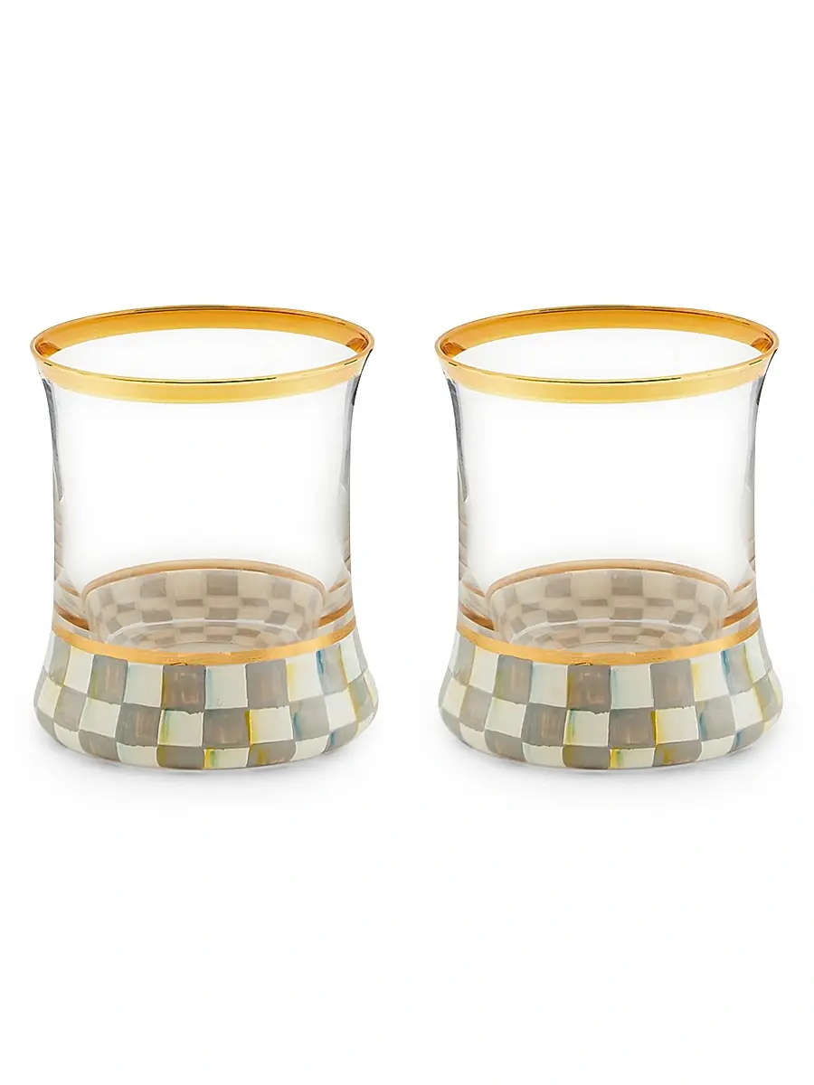 MacKenzie-Childs Sterling Check 2-Piece Tumbler Glass Set | Image 1 MacKenzie-Childs Sterling Check 2-Piece Tumbler Glass Set | Image 1