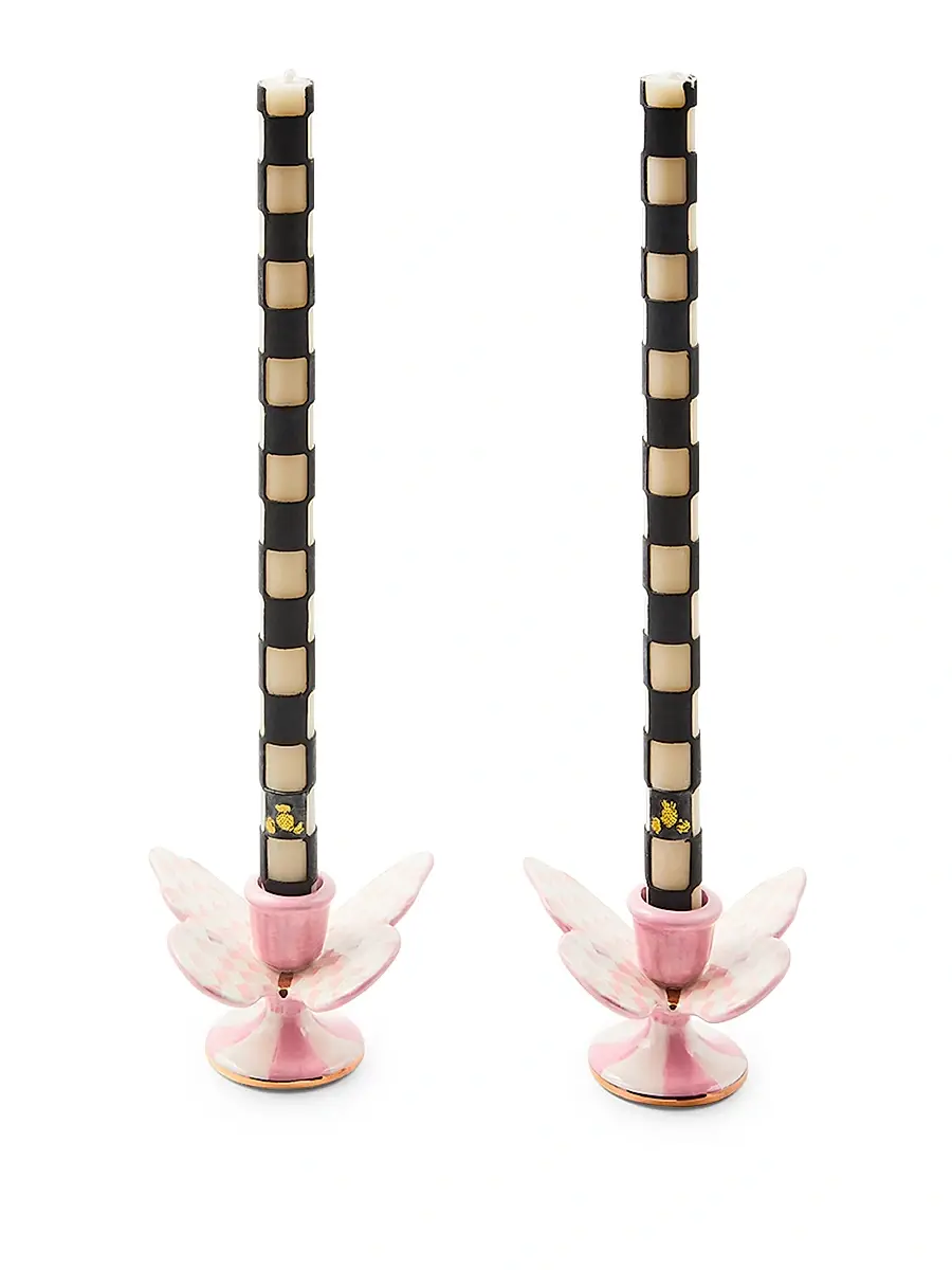 MacKenzie-Childs Rosy Check Butterfly Candle Holders, Set of 2 | Thumbnail 2