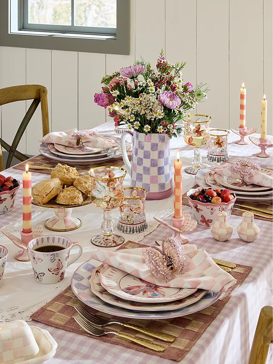 MacKenzie-Childs Rosy Check Butterfly Candle Holders, Set of 2 | Thumbnail 3