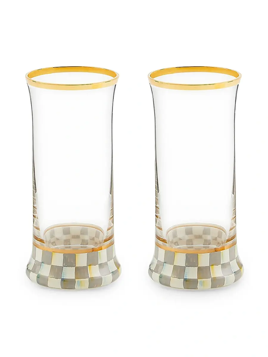 MacKenzie-Childs Sterling Check 2-Piece Highball Glass Set | Image 1 MacKenzie-Childs Sterling Check 2-Piece Highball Glass Set | Image 1