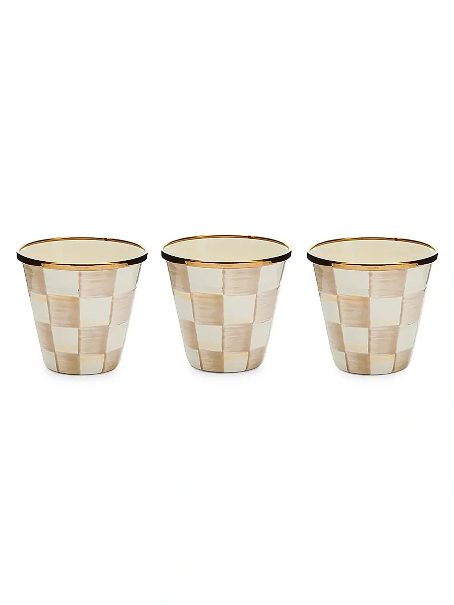 MacKenzie-Childs Mocha Check 3-Piece Herb Pot Set
