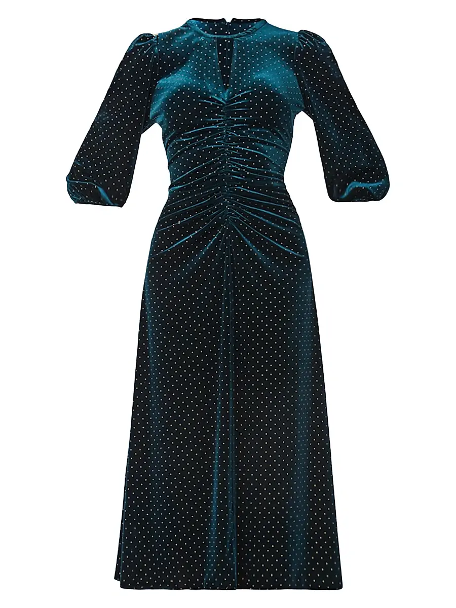 Shoshanna Women's Luna Velvet Midi-Dress - Emerald | Image 1 Shoshanna Women's Luna Velvet Midi-Dress - Emerald | Image 1