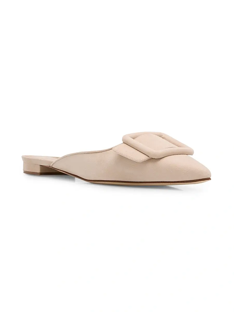 Manolo Blahnik Women's Maysale Buckle-Detail Suede Mules - Nude | Thumbnail 3