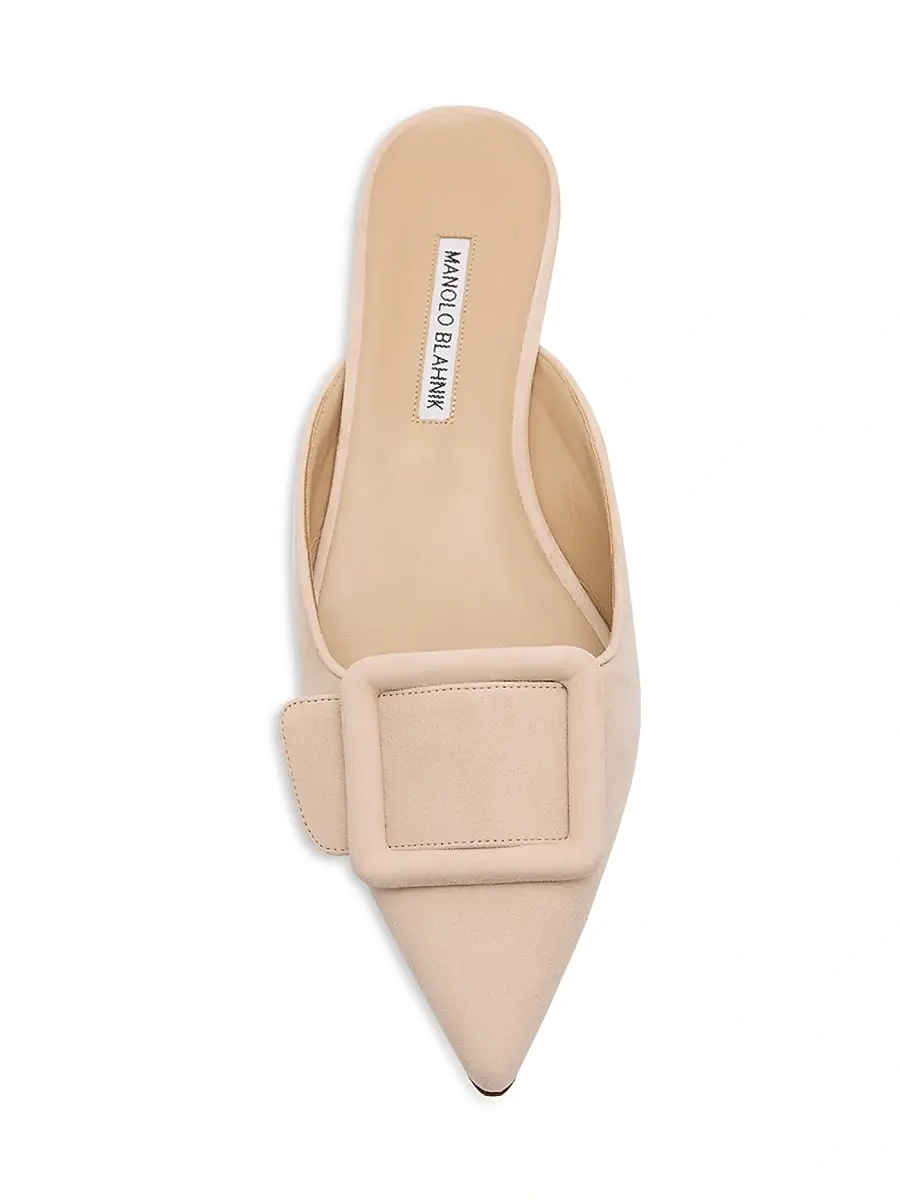 Manolo Blahnik Women's Maysale Buckle-Detail Suede Mules - Nude | Thumbnail 5