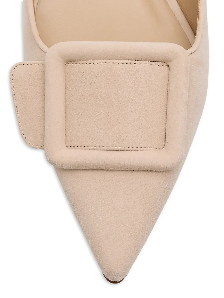 Manolo Blahnik Women's Maysale Buckle-Detail Suede Mules - Nude | Thumbnail 6