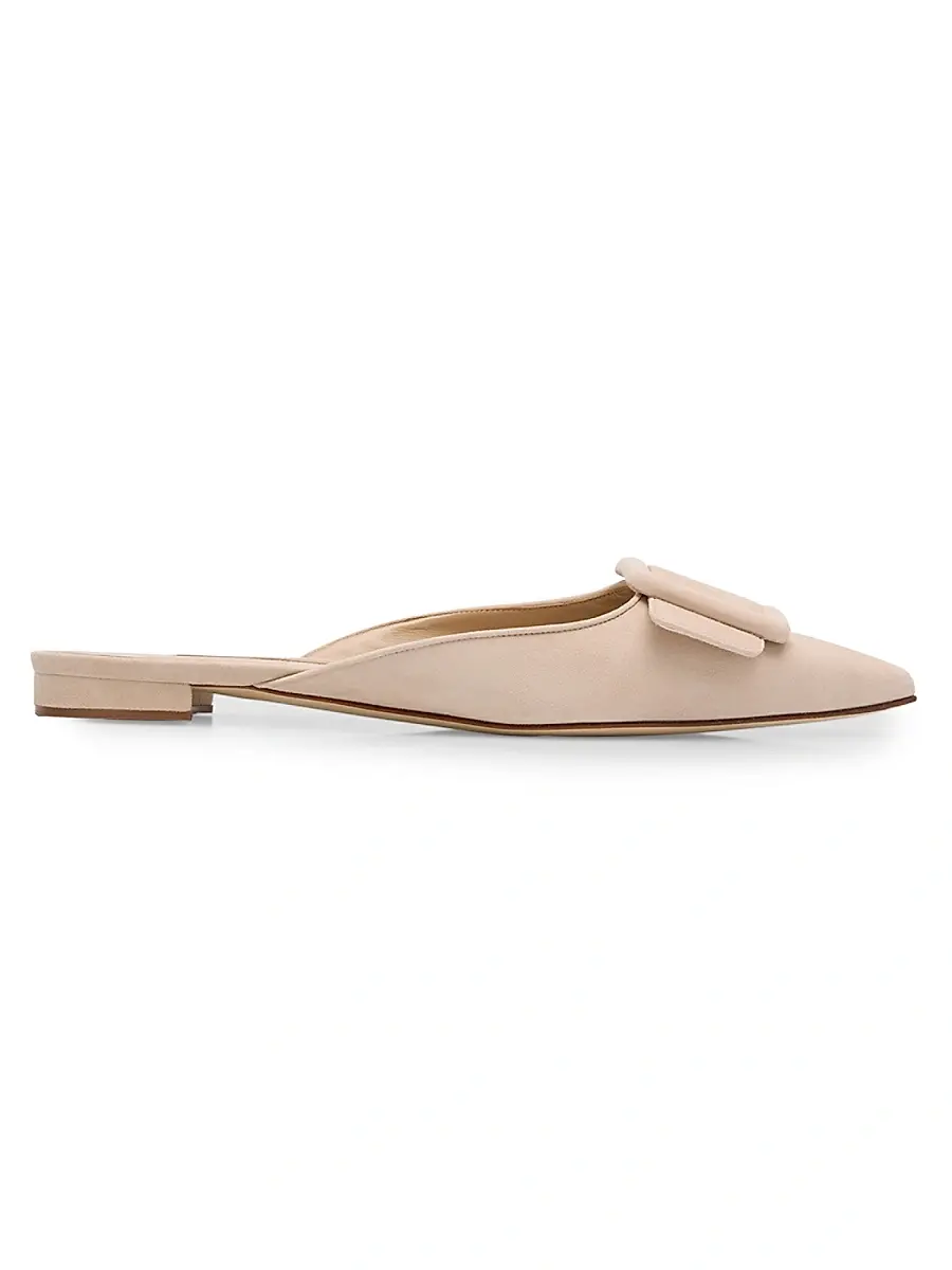 Manolo Blahnik Women's Maysale Buckle-Detail Suede Mules - Nude | Image 1 Manolo Blahnik Women's Maysale Buckle-Detail Suede Mules - Nude | Image 1