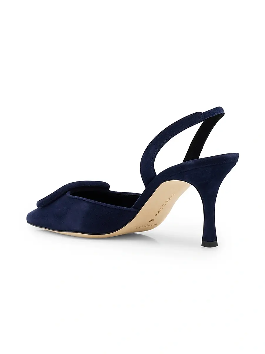 Manolo Blahnik Women's Maysli 70MM Buckle-Detail Suede Slingback Pumps - Dark Blue | Thumbnail 4 Manolo Blahnik Women's Maysli 70MM Buckle-Detail Suede Slingback Pumps - Dark Blue | Thumbnail 4