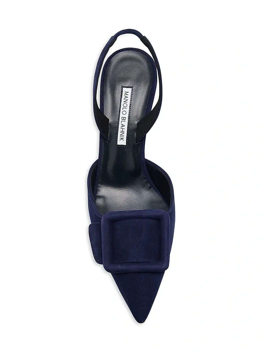 Manolo Blahnik Women's Maysli 70MM Buckle-Detail Suede Slingback Pumps - Dark Blue | Thumbnail 5 Manolo Blahnik Women's Maysli 70MM Buckle-Detail Suede Slingback Pumps - Dark Blue | Thumbnail 5