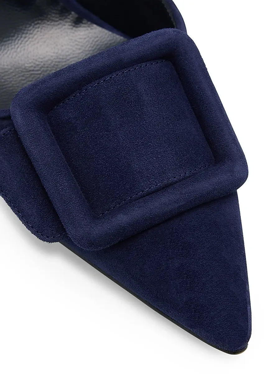 Manolo Blahnik Women's Maysli 70MM Buckle-Detail Suede Slingback Pumps - Dark Blue | Thumbnail 6 Manolo Blahnik Women's Maysli 70MM Buckle-Detail Suede Slingback Pumps - Dark Blue | Thumbnail 6