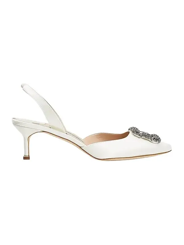 Women's Hangsi 50MM Crystal-Buckle Satin Slingback Pumps Women's Hangsi 50MM Crystal-Buckle Satin Slingback Pumps