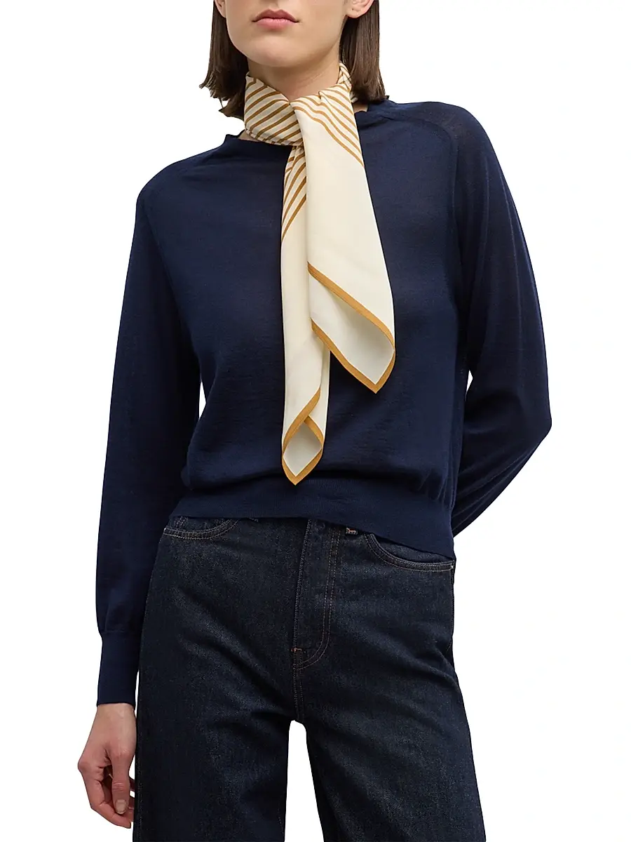 Toteme Women's Centered Monogram Cotton-Silk Scarf - White | Thumbnail 2 Toteme Women's Centered Monogram Cotton-Silk Scarf - White | Thumbnail 2