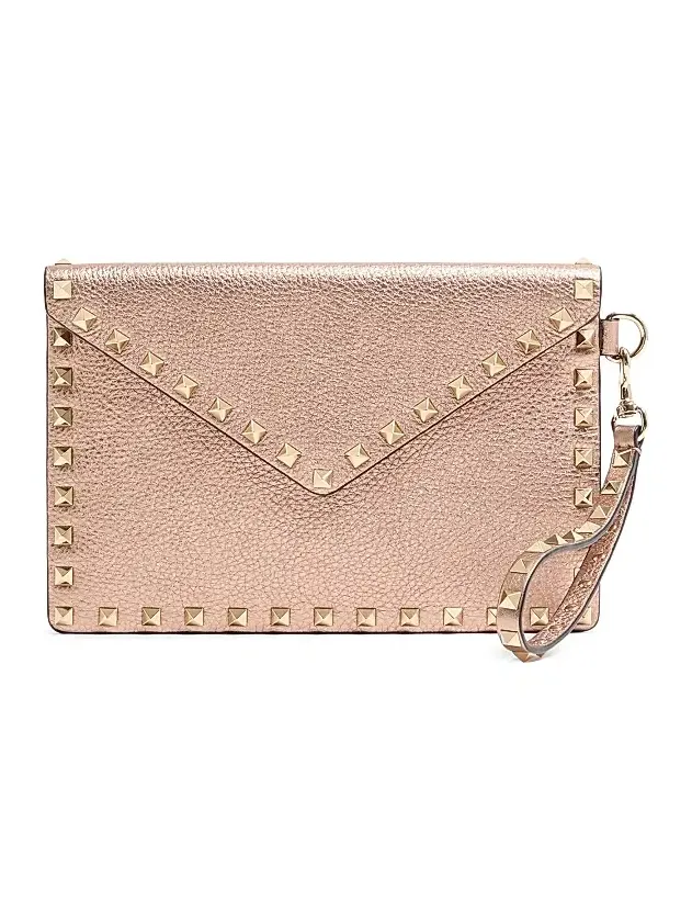 Women's Rockstud Laminated Grainy Calfskin Clutch Bag Women's Rockstud Laminated Grainy Calfskin Clutch Bag