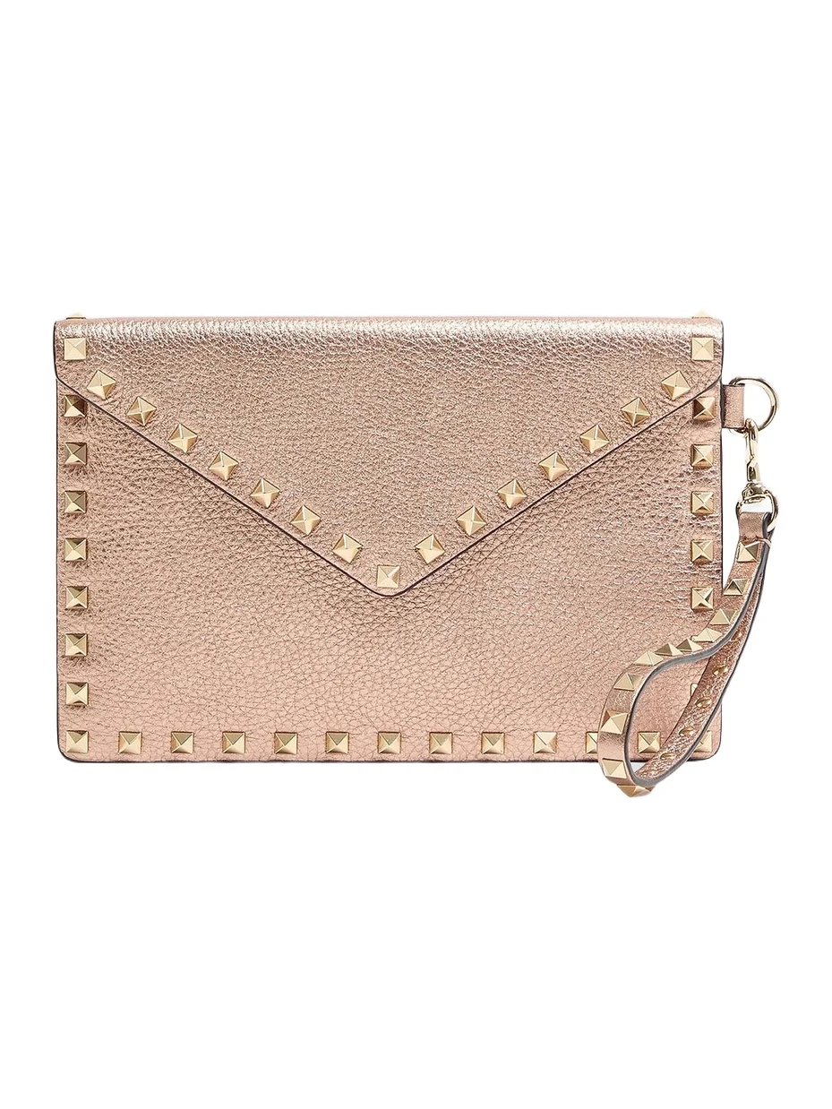 Women's Rockstud Laminated Grainy Calfskin Clutch Bag Women's Rockstud Laminated Grainy Calfskin Clutch Bag