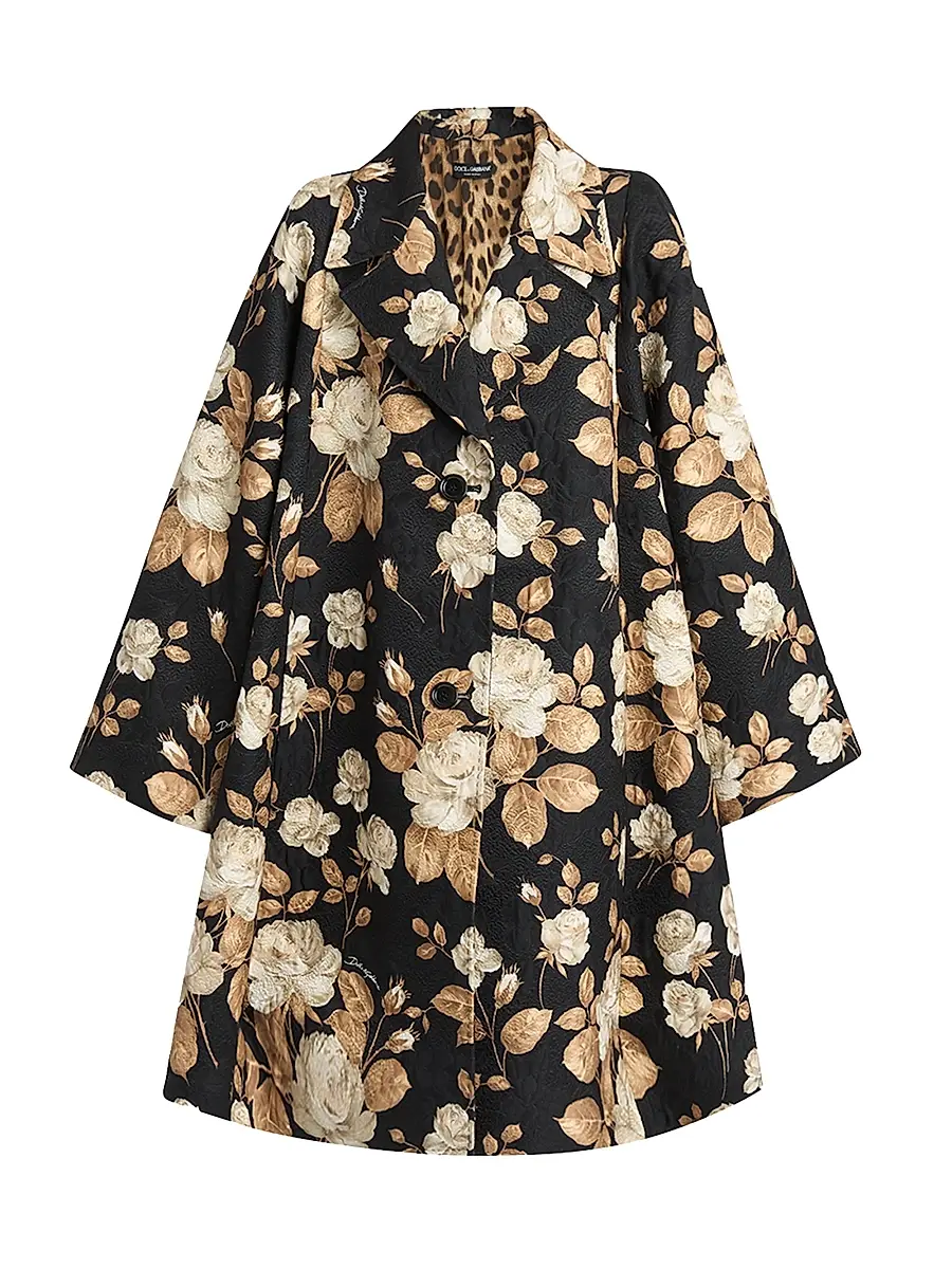 Dolce & Gabbana Women's Floral Brocade A-Line Coat - Rose | Image 1 Dolce & Gabbana Women's Floral Brocade A-Line Coat - Rose | Image 1