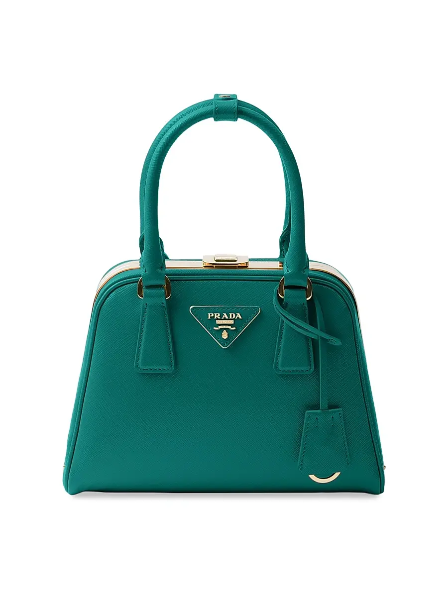 Prada Women's Pyramid Saffiano Leather Mini Top Handle Bag - Green | Image 1 Prada Women's Pyramid Saffiano Leather Mini Top Handle Bag - Green | Image 1