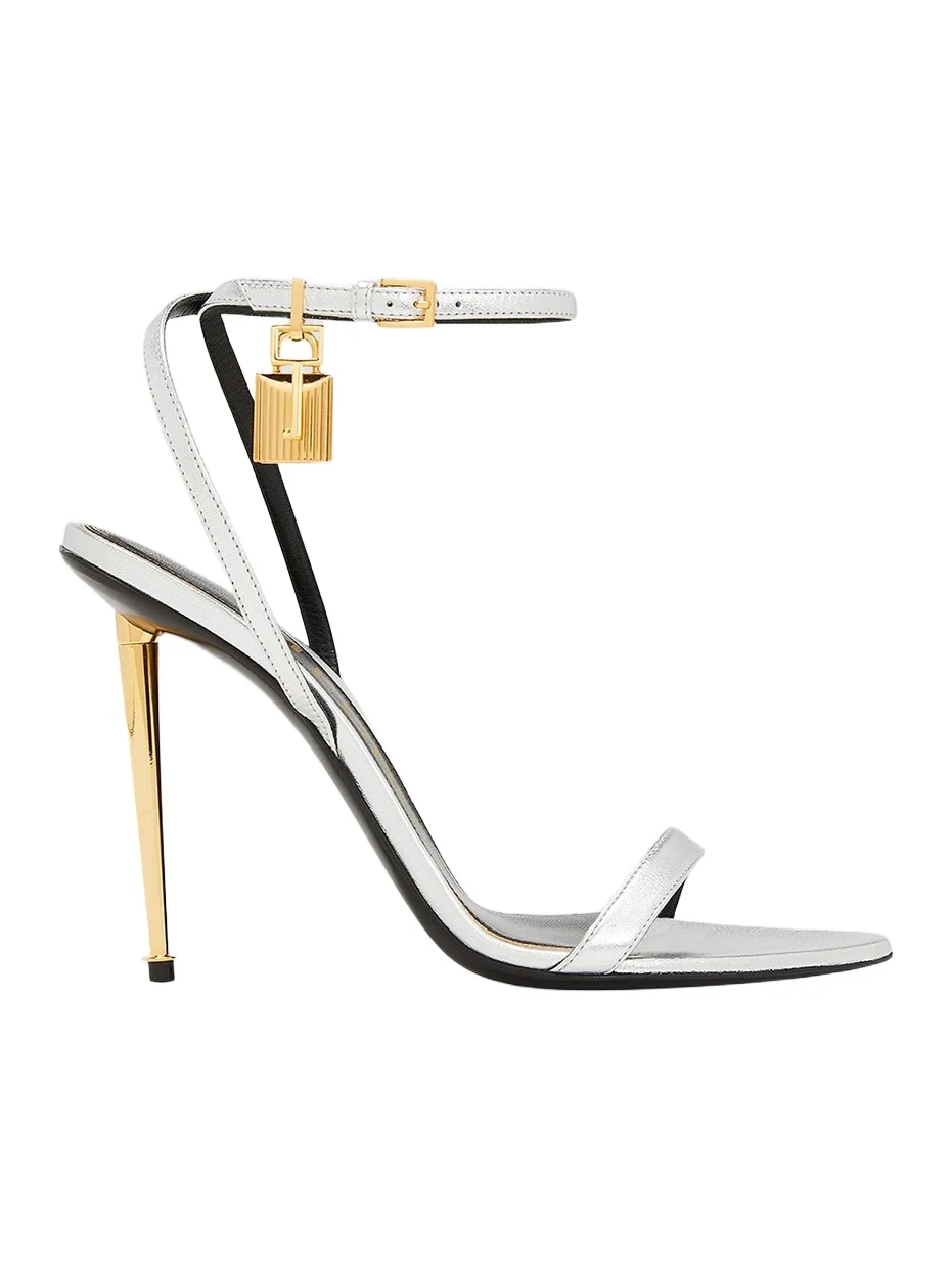 Women's 105MM Metallic Leather Stiletto Sandals Women's 105MM Metallic Leather Stiletto Sandals