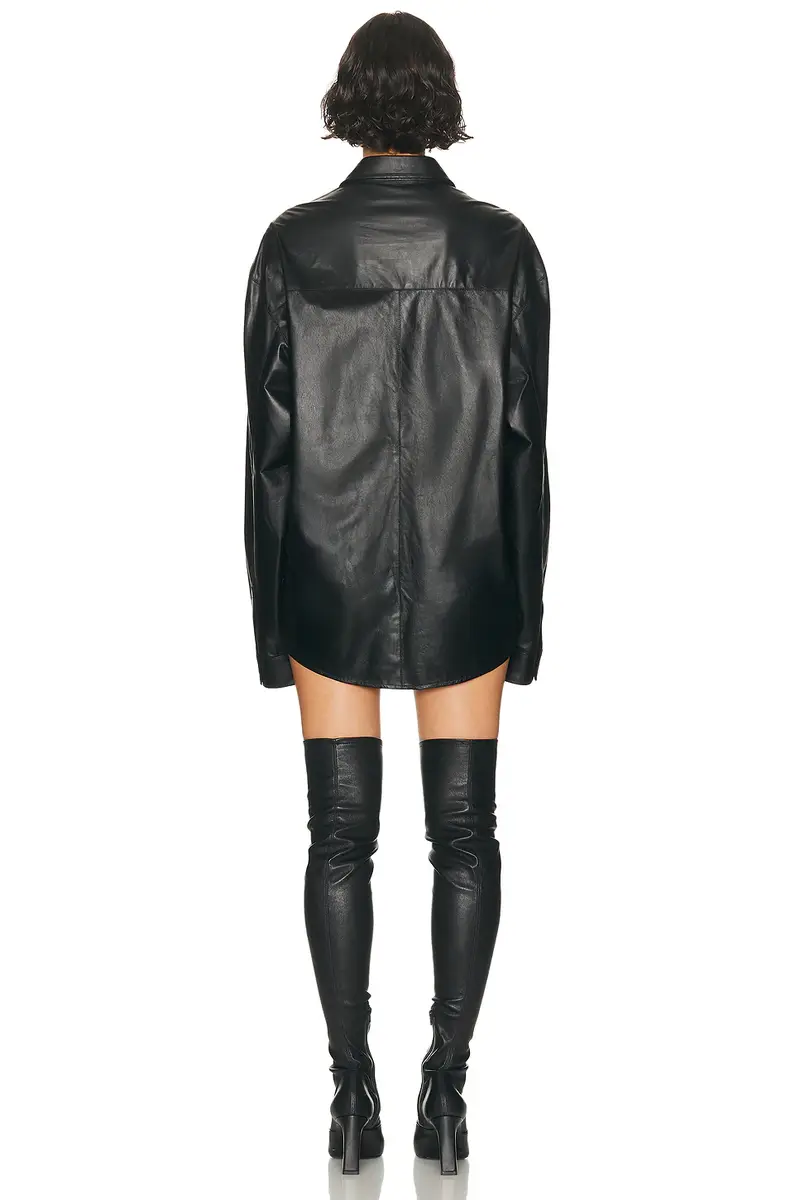 EZR Oversize Pocket Long Sleeve Leather Dress | Thumbnail 3 EZR Oversize Pocket Long Sleeve Leather Dress | Thumbnail 3