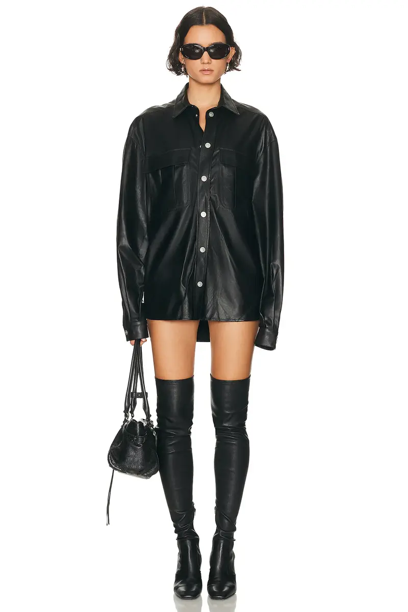 EZR Oversize Pocket Long Sleeve Leather Dress | Image 1 EZR Oversize Pocket Long Sleeve Leather Dress | Image 1