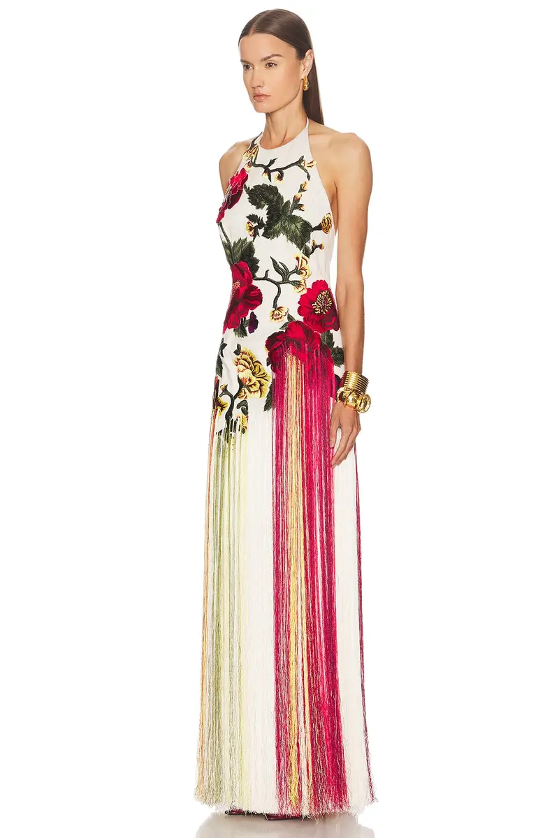 Oscar de la Renta Halter Neck Embroidered Gown | Thumbnail 3 Oscar de la Renta Halter Neck Embroidered Gown | Thumbnail 3