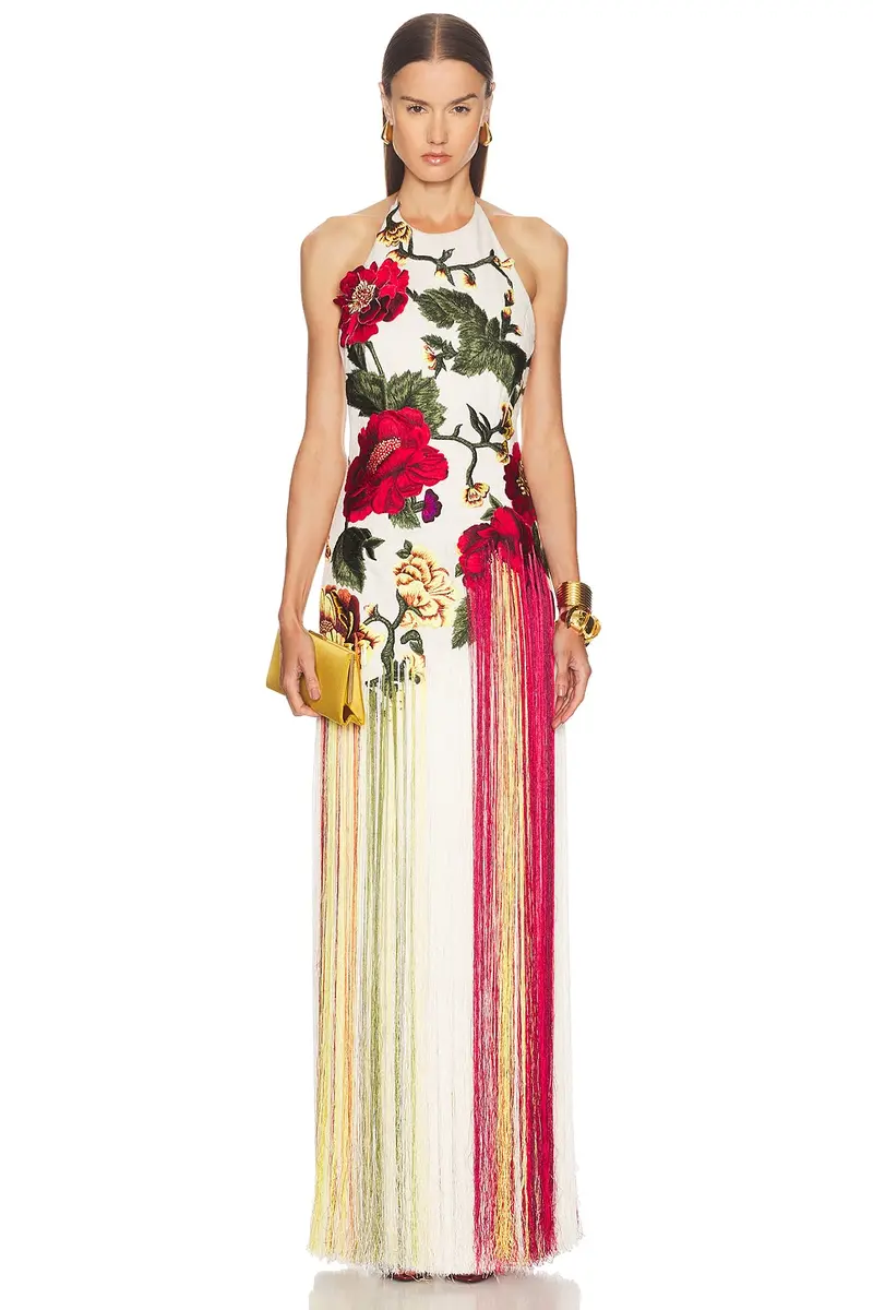 Oscar de la Renta Halter Neck Embroidered Gown