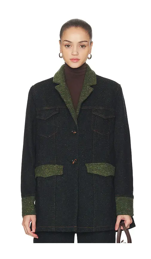 Ganni Melange Twill Denim Oversized Blazer | Image 1 Ganni Melange Twill Denim Oversized Blazer | Image 1