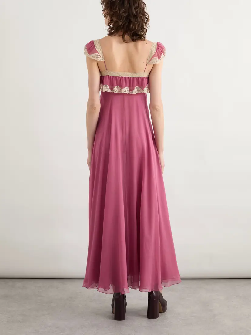 Chloé Lace-trimmed Organic Silk-crepon Maxi Dress | Thumbnail 3 Chloé Lace-trimmed Organic Silk-crepon Maxi Dress | Thumbnail 3