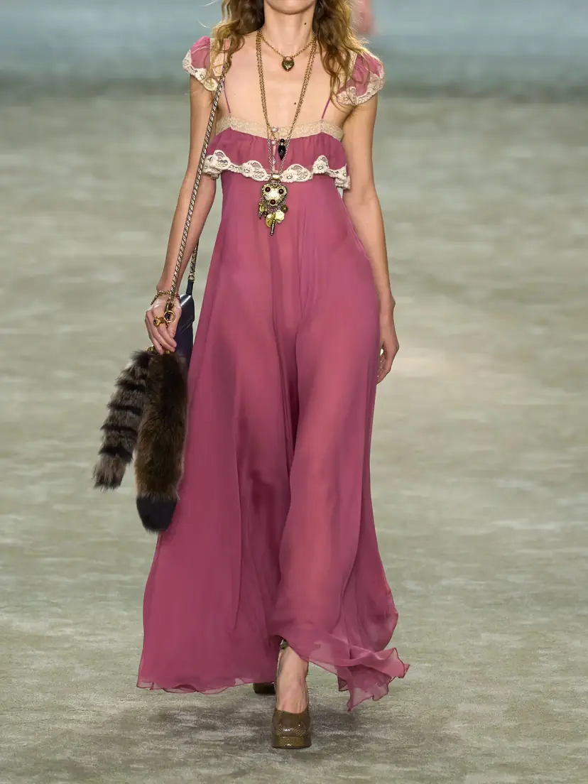 Chloé Lace-trimmed Organic Silk-crepon Maxi Dress | Thumbnail 4 Chloé Lace-trimmed Organic Silk-crepon Maxi Dress | Thumbnail 4