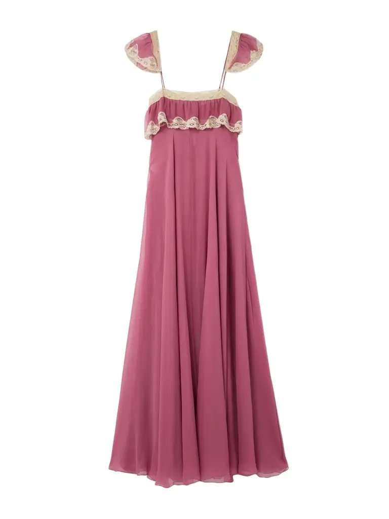 Chloé Lace-trimmed Organic Silk-crepon Maxi Dress