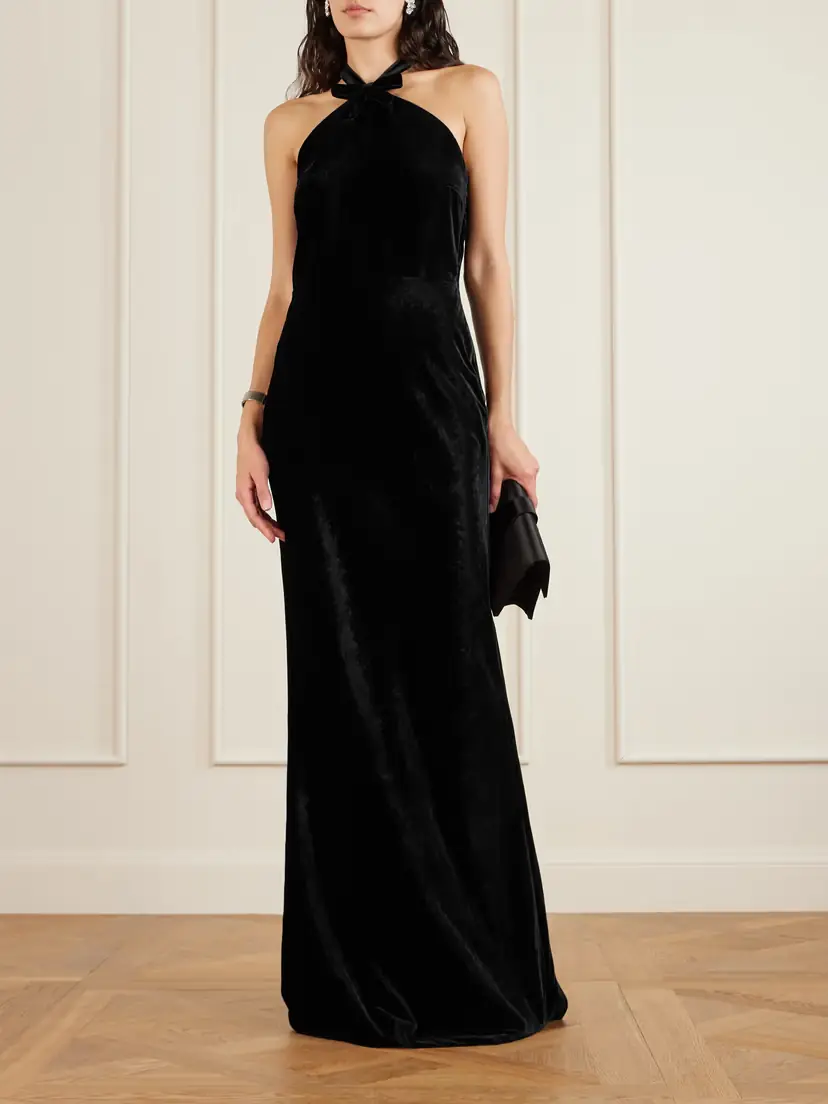 BERNADETTE Jolene Halterneck Velvet Maxi Dress | Thumbnail 2